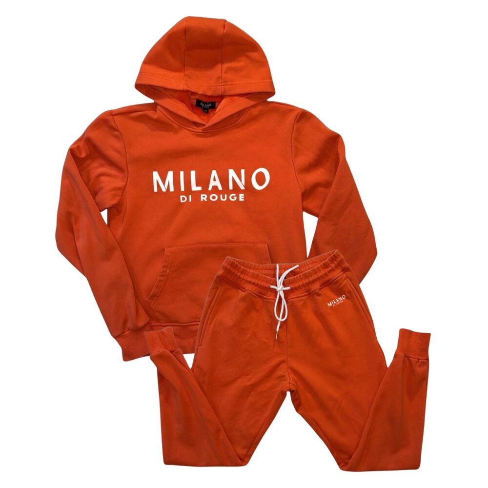 Milano Di Rouge Sweatsuit Set Unisex XS Kids XL Orange Hoodie Joggers Premium